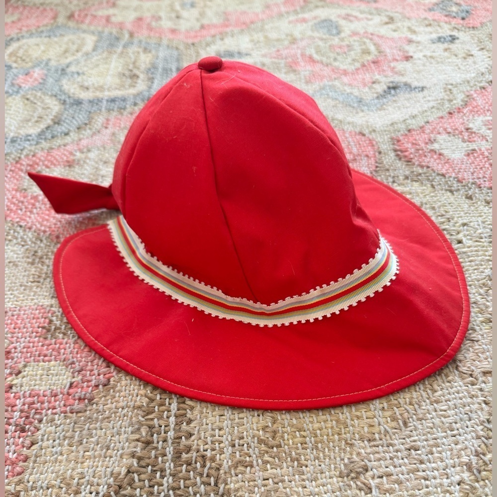 Vibrant Red Satin Hat with White Trim